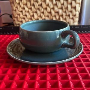 RUSSEL WRIGHT by STEUBENVILLE BY ANTIQUE BLUE-GREEN TEACUP AND SAUCER